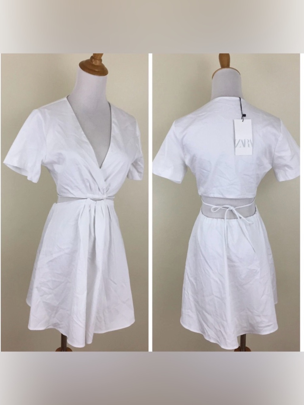 Zara White Short Sleeve Cut-Out Midi Dress - Size XS